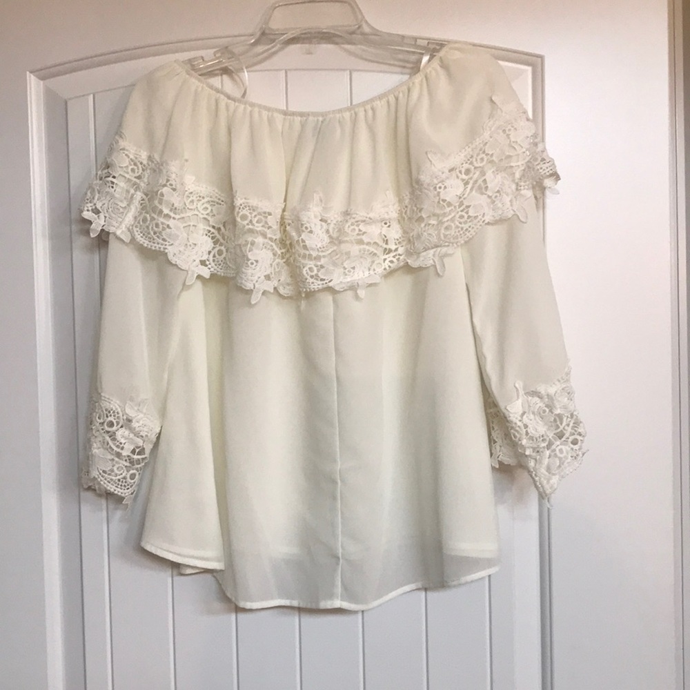 Off shoulder ivory lace top